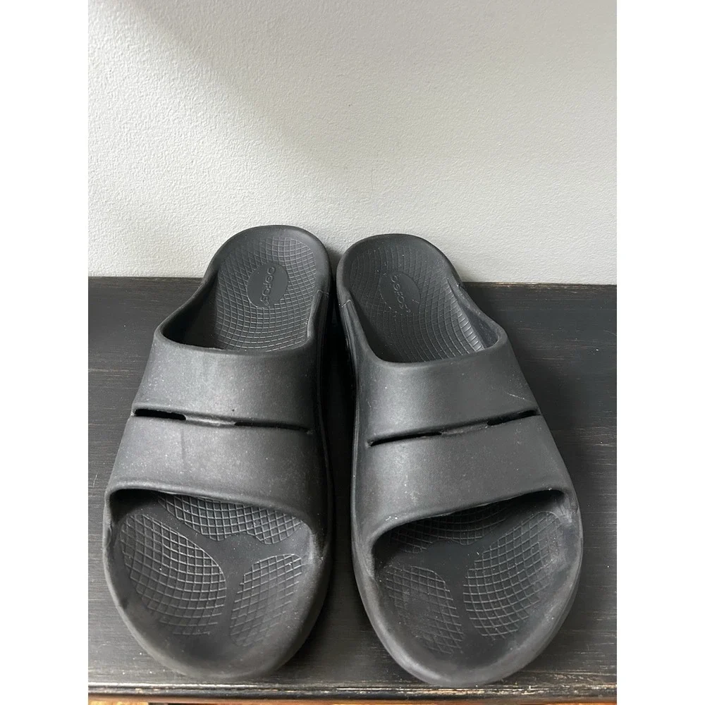 OOFOS OOahh Sport Flex Slide Recovery Sandals Slides Black Womens 14/Men's 12